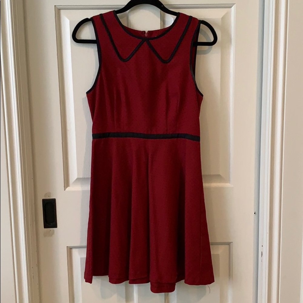 Dark Red Dress with Black Polka Dots and Accents